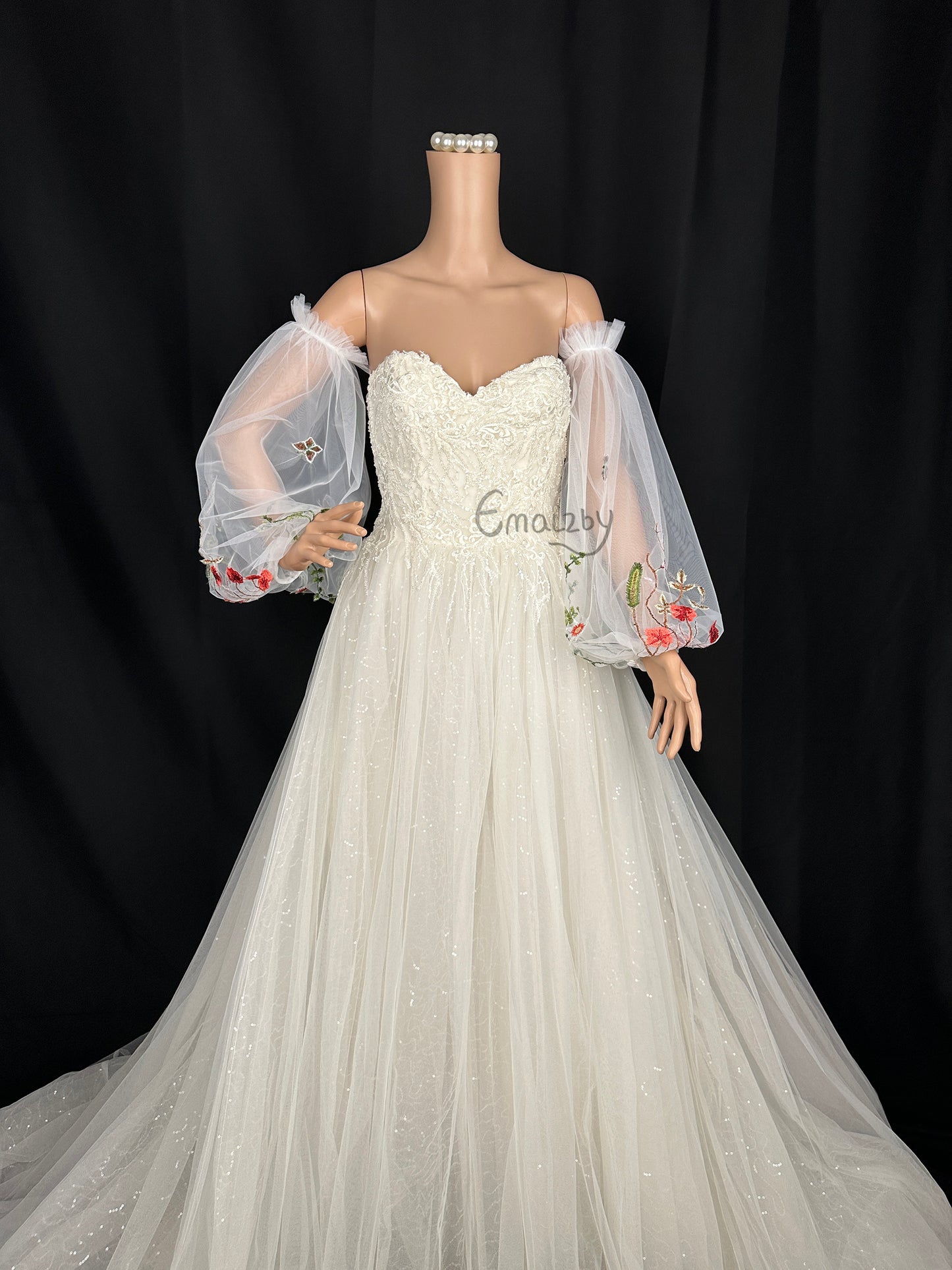 EMALZBY flower sleeve design ,flower wedding bridal sleeve,detach bridal sleeve, detachable sleeve for wedding dress