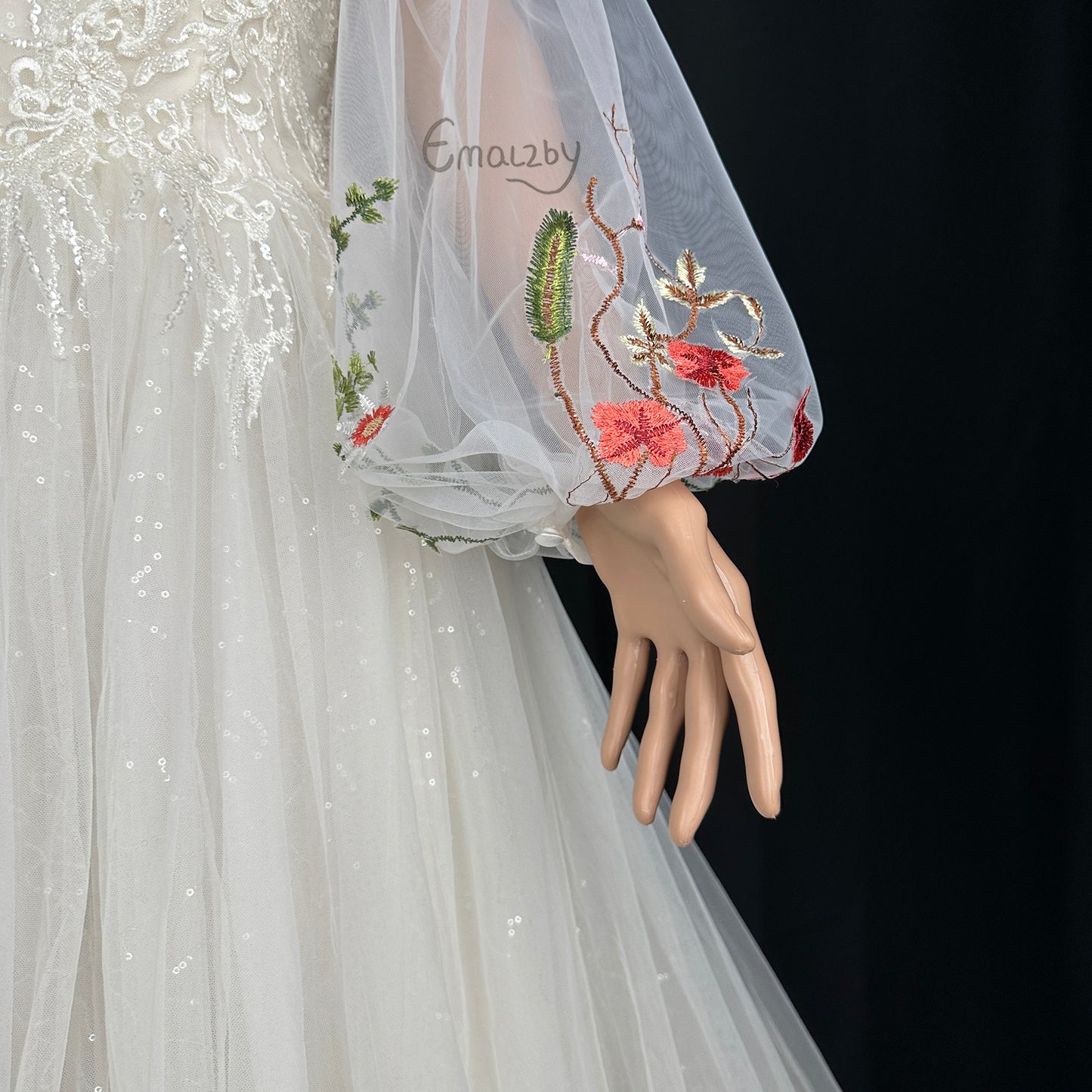 EMALZBY flower sleeve design ,flower wedding bridal sleeve,detach bridal sleeve, detachable sleeve for wedding dress