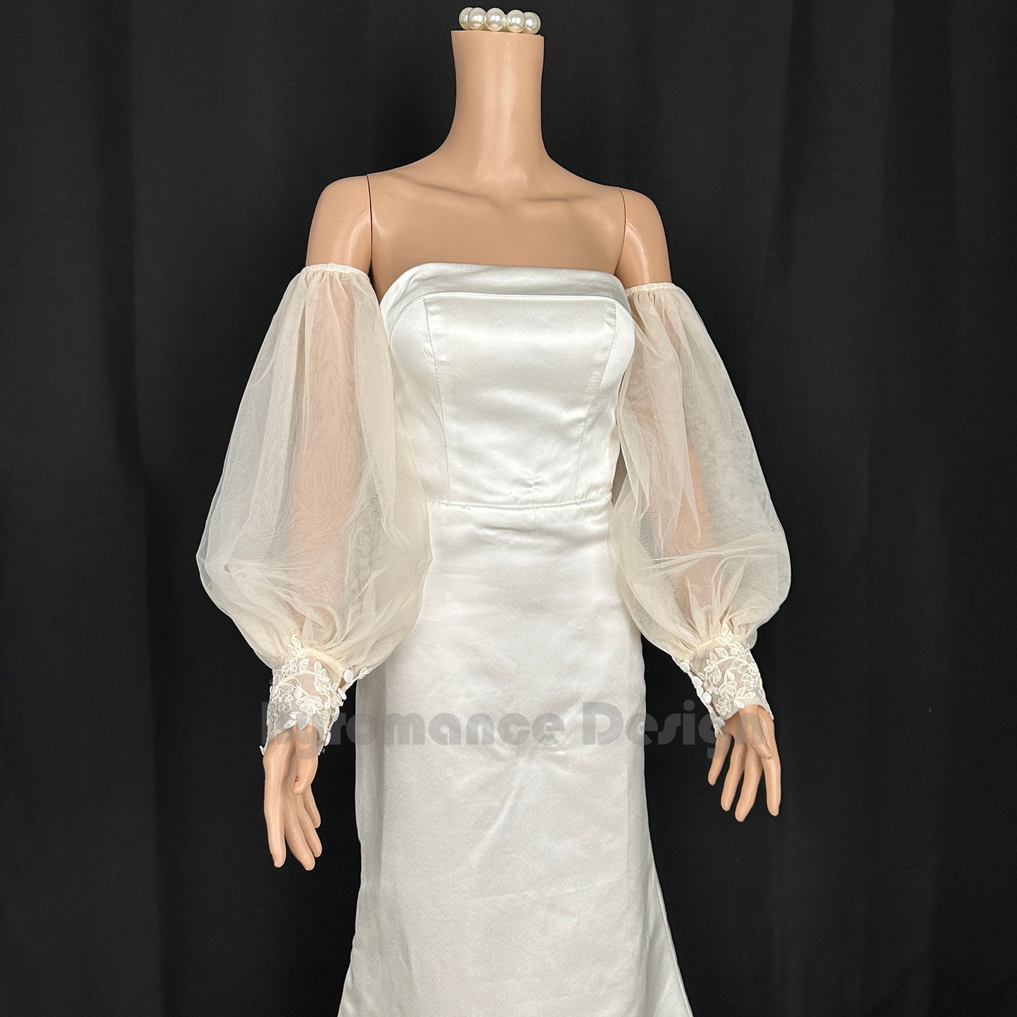 EMALZBY almond color tulle detach wedding sleeve, waist ornament boho flower bridal sleeve