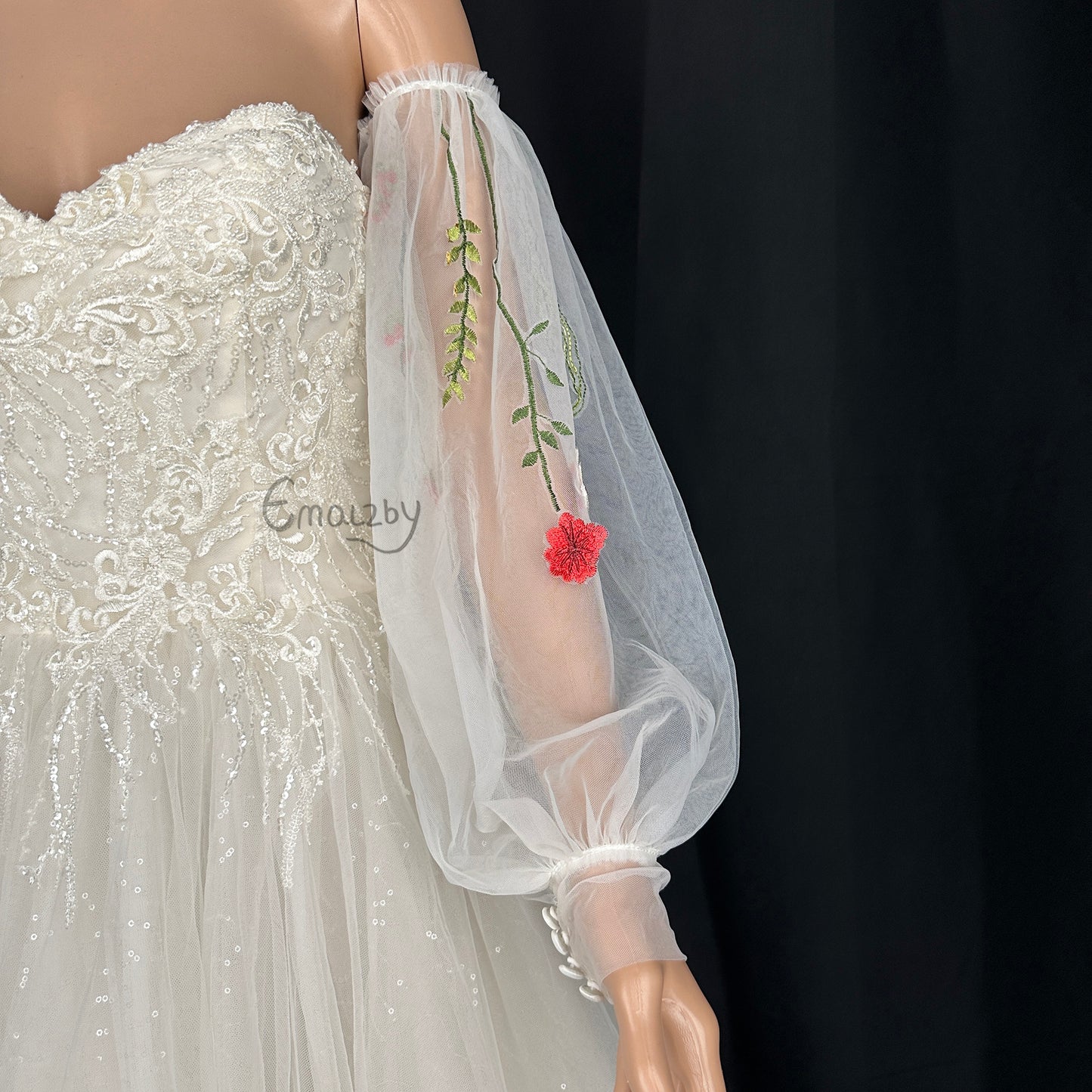 princess flower wedding day gift,detachable sheer tulle wedding bridal sleeve