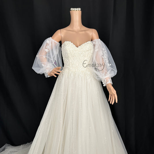romantic sheer tulle sleeves for bridalwedding day, sleeves for bridal dress,floral sleeve BYRDSL73