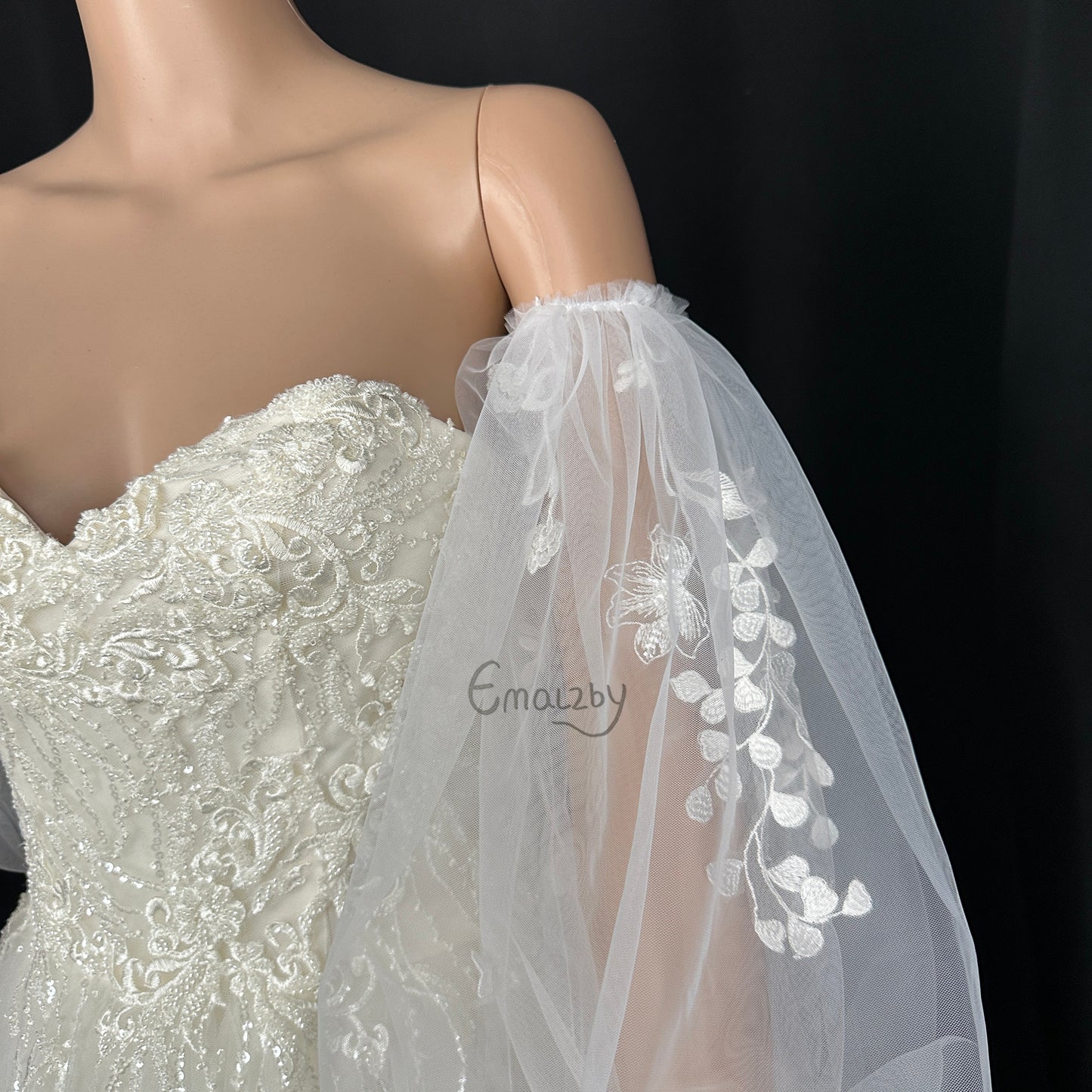 romantic sheer tulle sleeves for bridalwedding day, sleeves for bridal dress,floral sleeve BYRDSL73