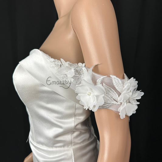 EMALZBY 3D flower wedding dress straps ,Lace Detachable Wedding Dress Straps,tulle bridal straps BYRDWS1003