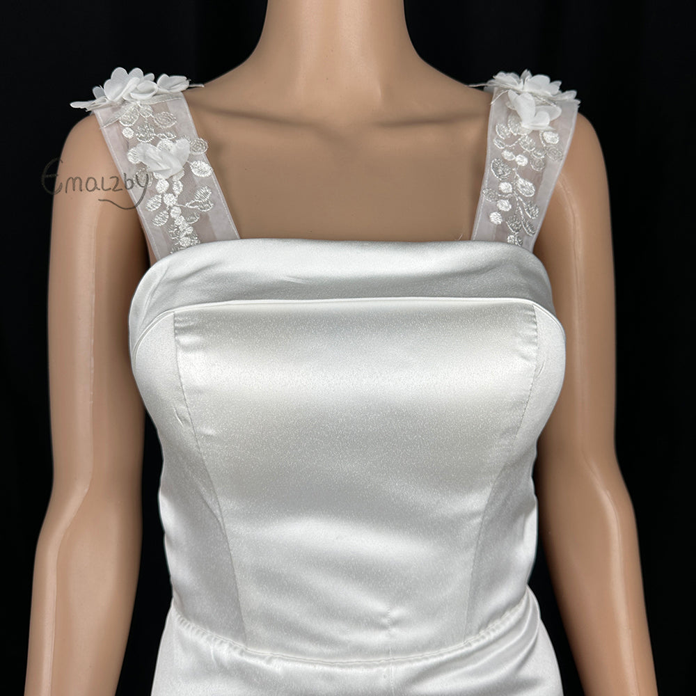 EMALZBY 3D flower wedding dress straps ,Lace Detachable Wedding Dress Straps,tulle bridal straps BYRDWS1003