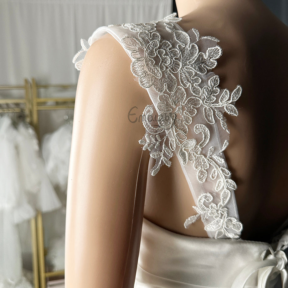 Lace wedding sleeves for bridal,wedding sleeves for ivory,bridal sleeves detachable,wedding dress straps BYRDSW06
