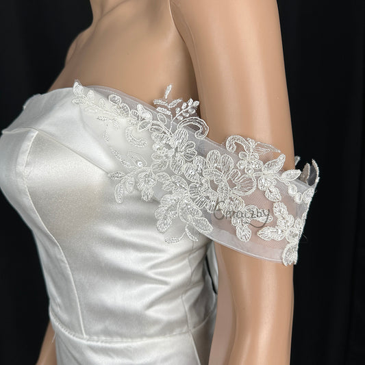 Lace wedding sleeves for bridal,wedding sleeves for ivory,bridal sleeves detachable,wedding dress straps BYRDSW06
