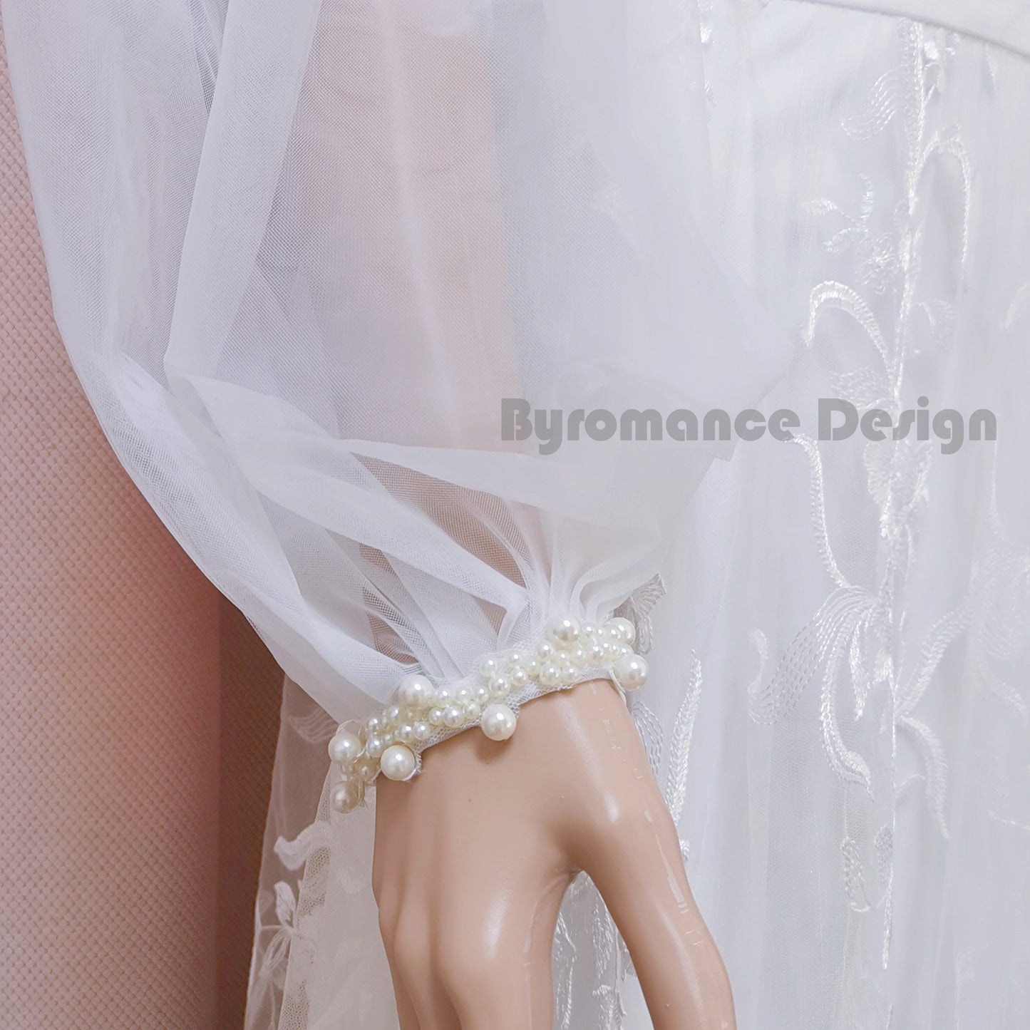 simply styly pearl tulle detachable wedding sleeves for bridal