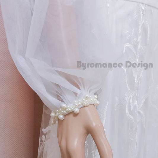 simply styly pearl tulle detachable wedding sleeves for bridal