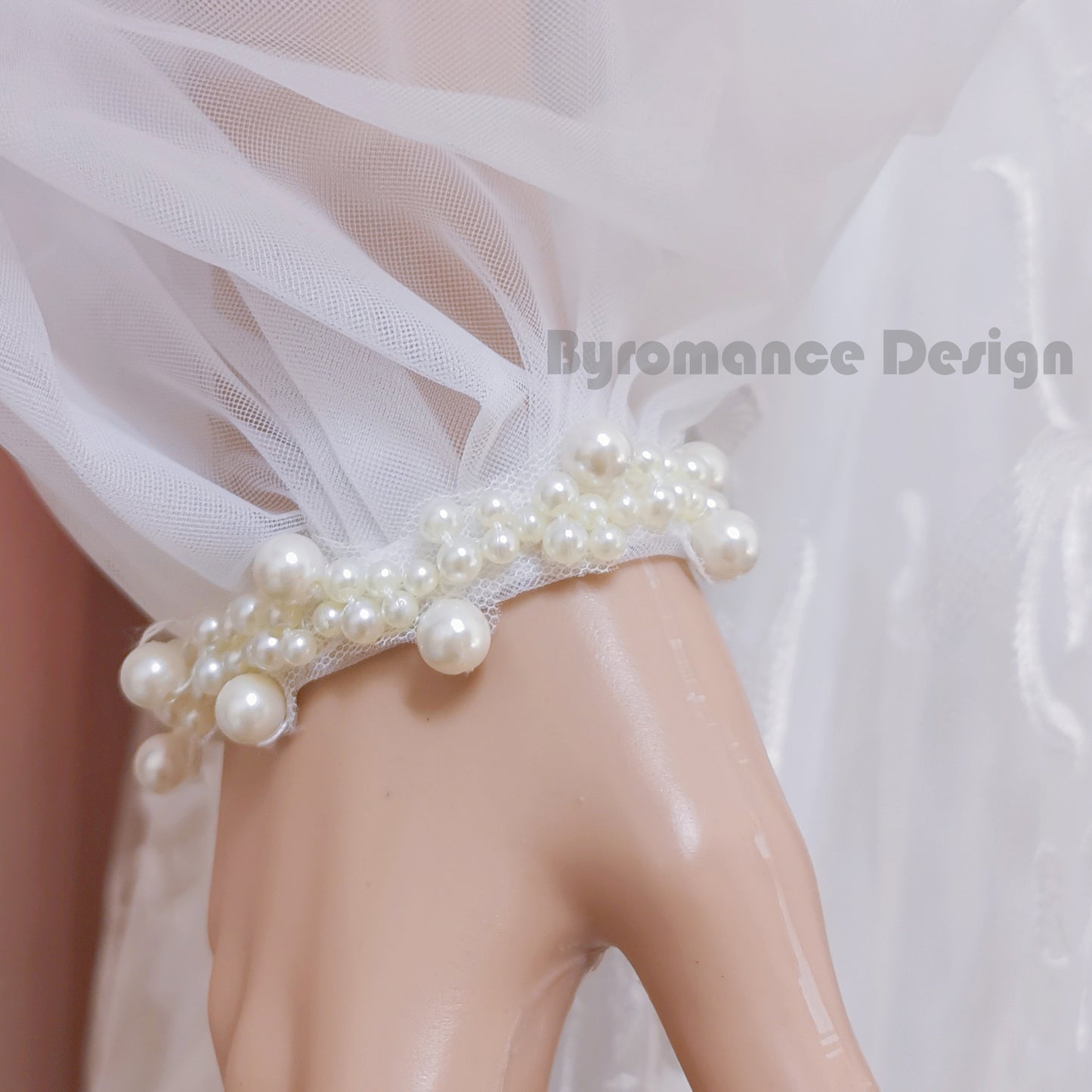 simply styly pearl tulle detachable wedding sleeves for bridal
