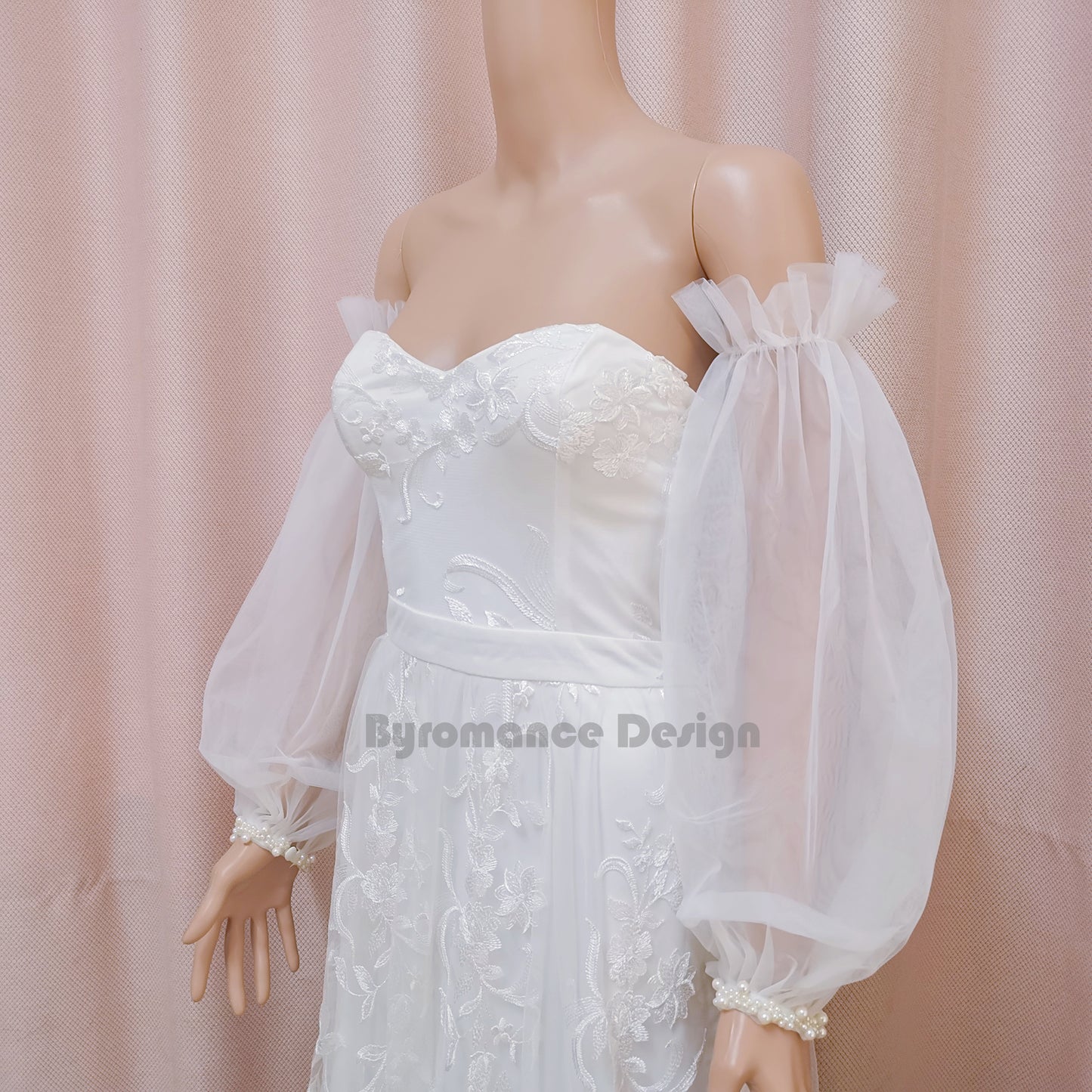 simply styly pearl tulle detachable wedding sleeves for bridal