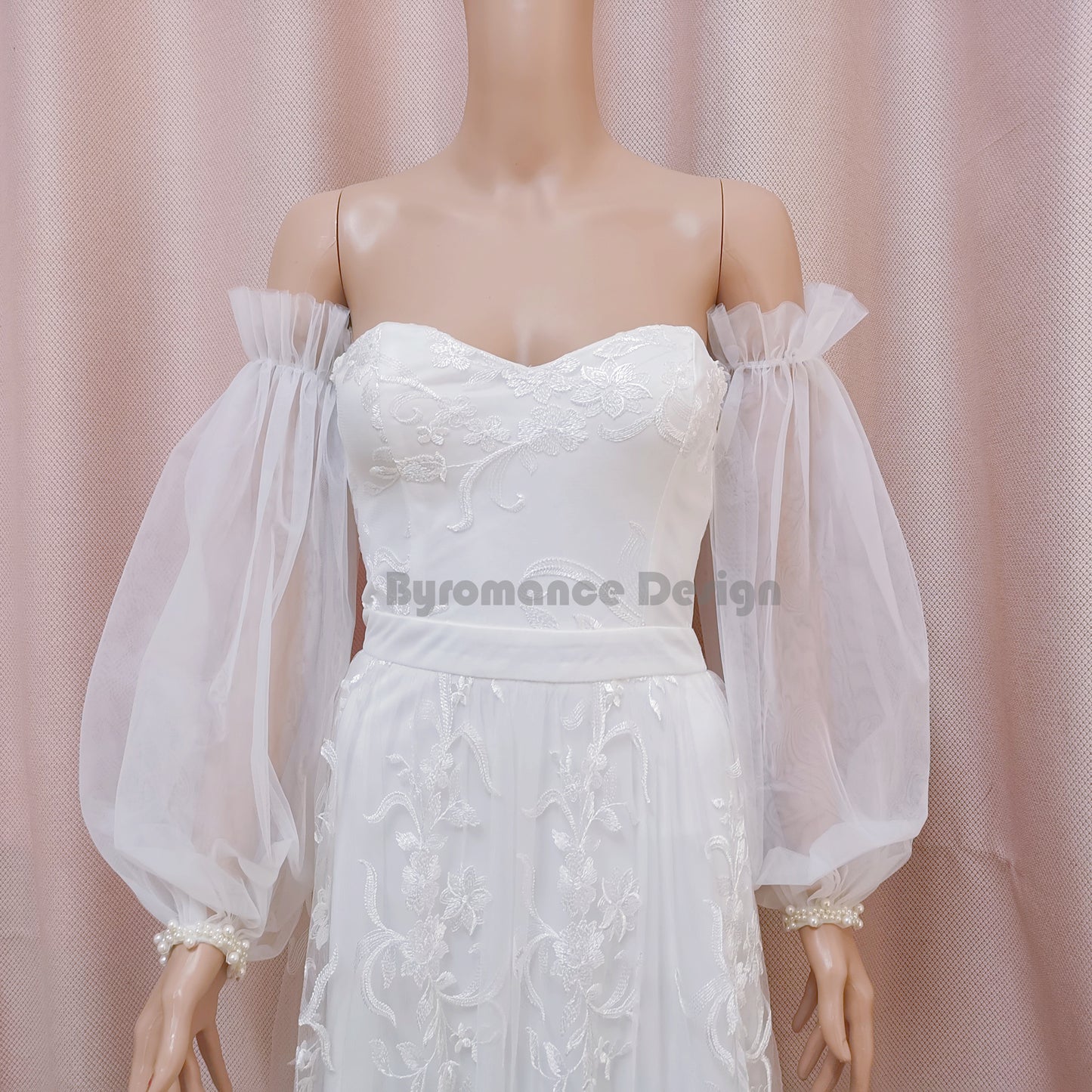 simply styly pearl tulle detachable wedding sleeves for bridal