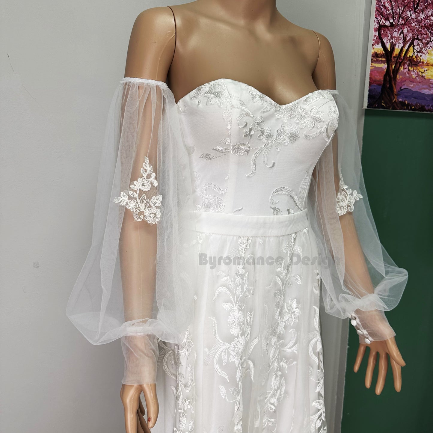 EMALZBY BOHO sheer tulle LONG detach wedding sleeve for bridal,tulle sleeves BYRD35