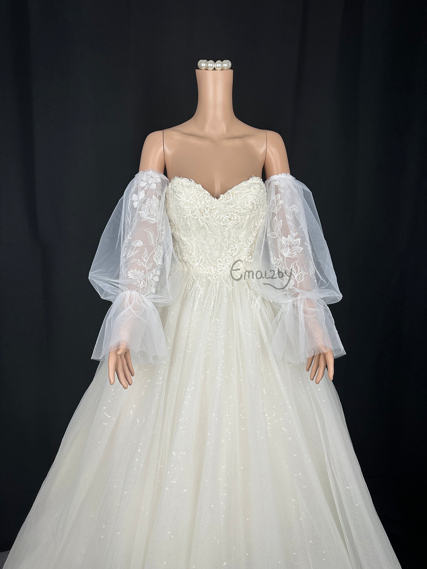 EMALZBY BOHO sheer tulle detach ribbon wedding dress sleeve for bridal