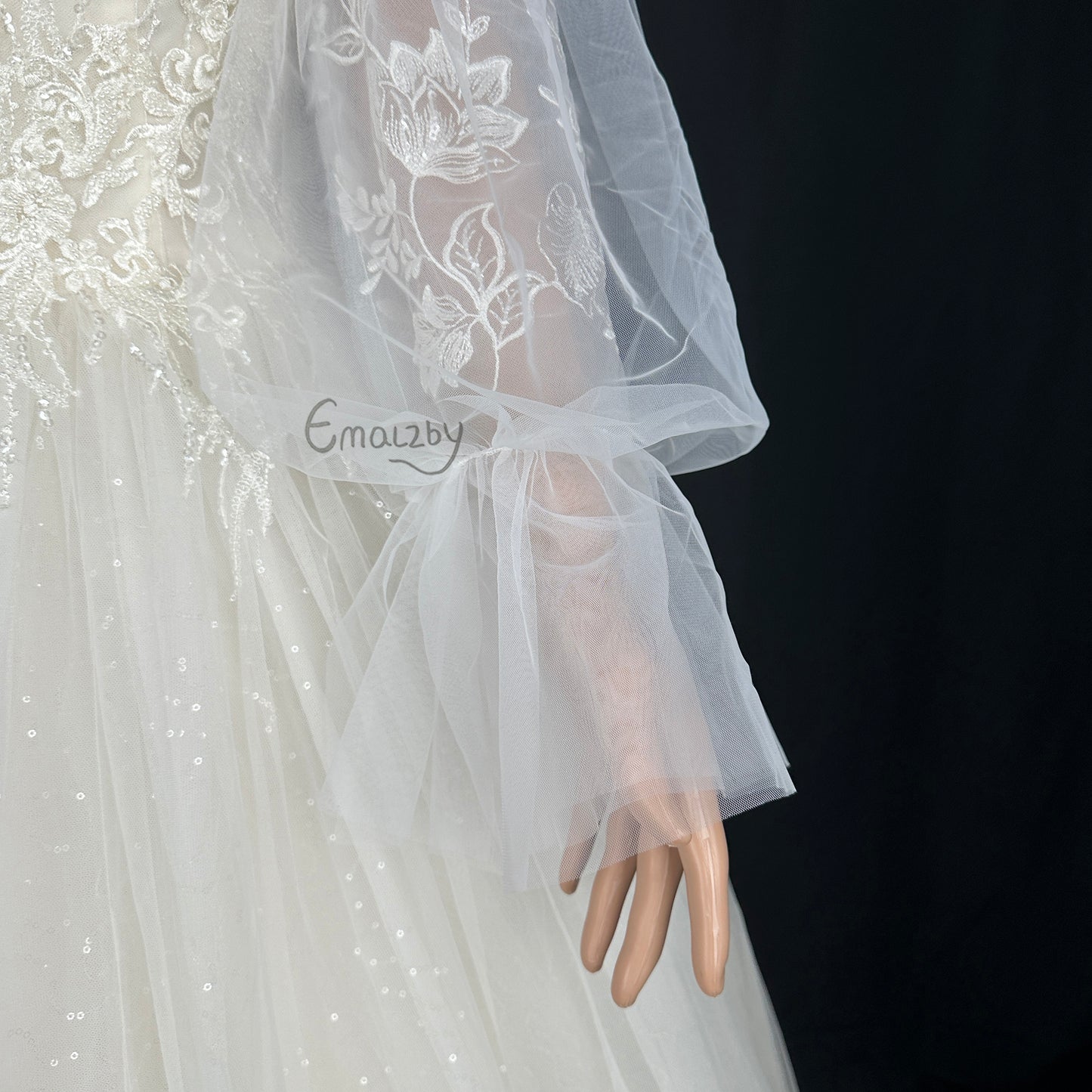 EMALZBY BOHO sheer tulle detach ribbon wedding dress sleeve for bridal
