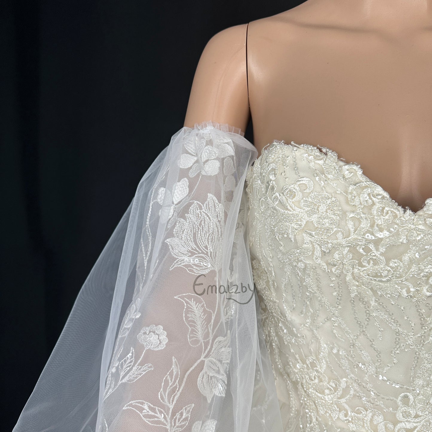 EMALZBY BOHO sheer tulle detach ribbon wedding dress sleeve for bridal