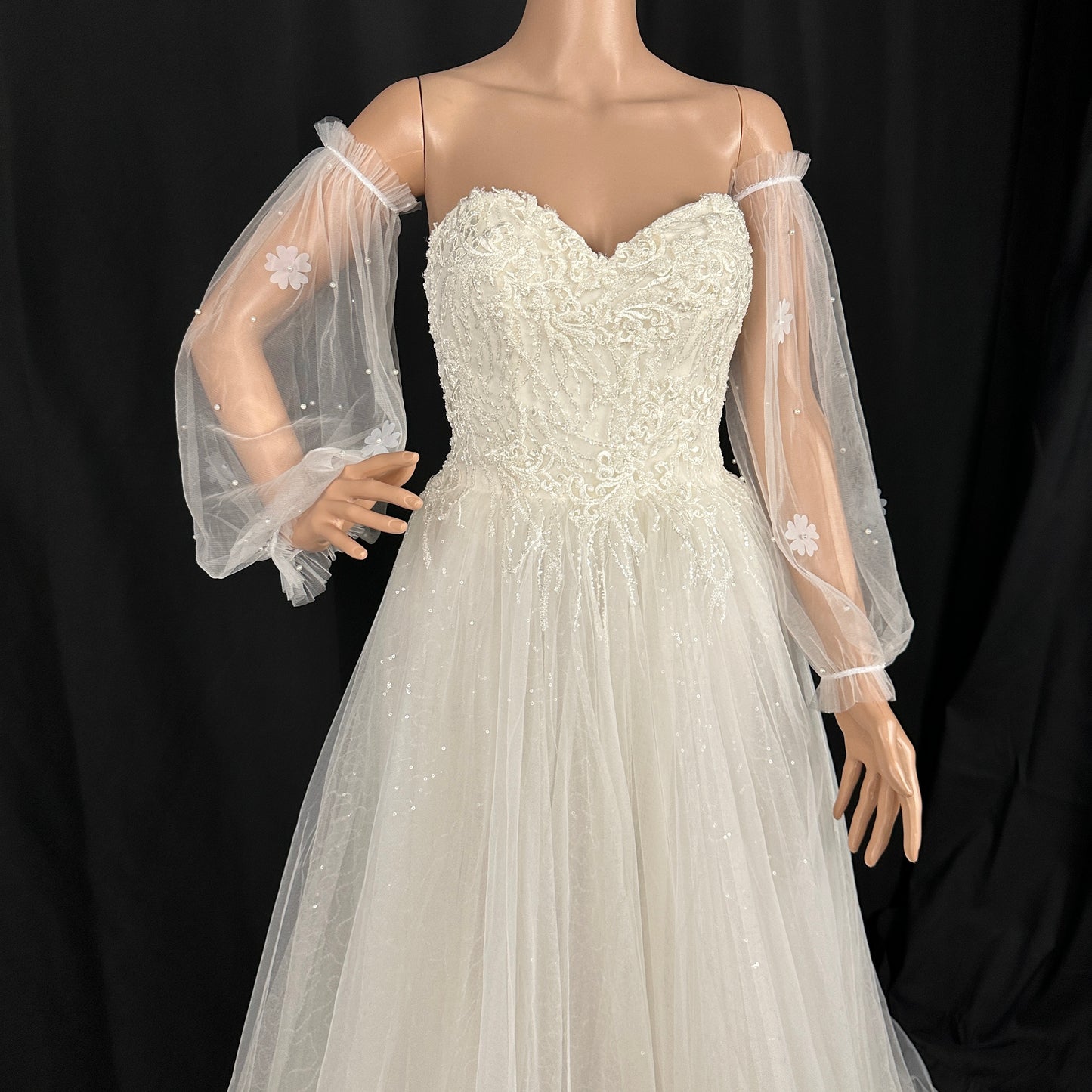 EMALZBY customized spring series flower pearl removable wedding sleeves,detach sleeves for wedding dress pea BYRD01