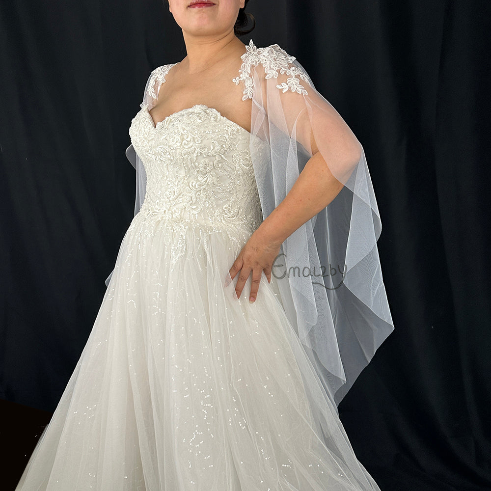 EMALZBY long tulle boho flower bell sleeves for wedding dress,removable bridal long sleeves