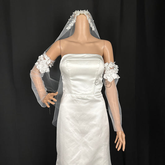 Long 3D Lace wedding dress gloves ,fingerless wedding sleeve