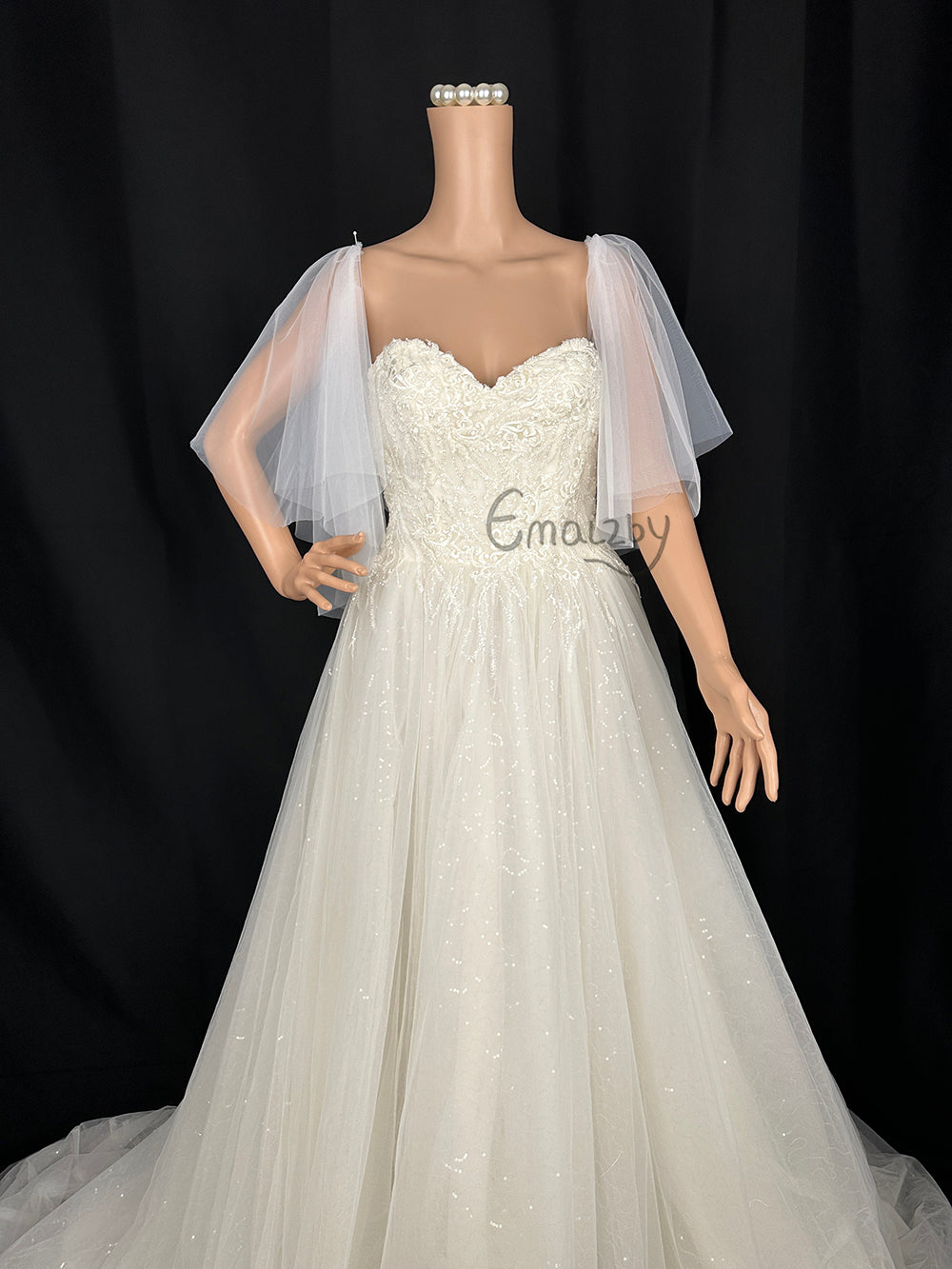 short flutter tulle off shoulder detach wedding sleeve , detachable bridal sleeve