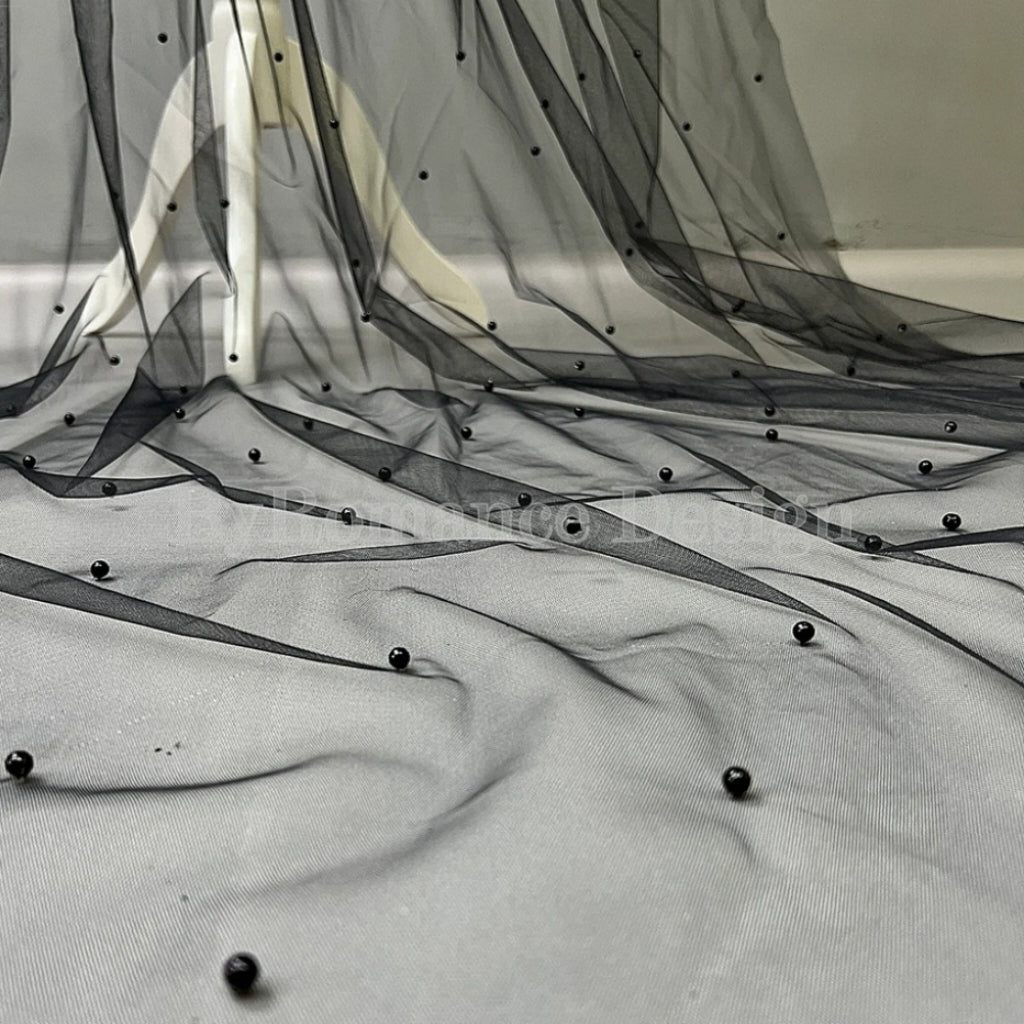 handmade pearl black tulle wedding brial veil