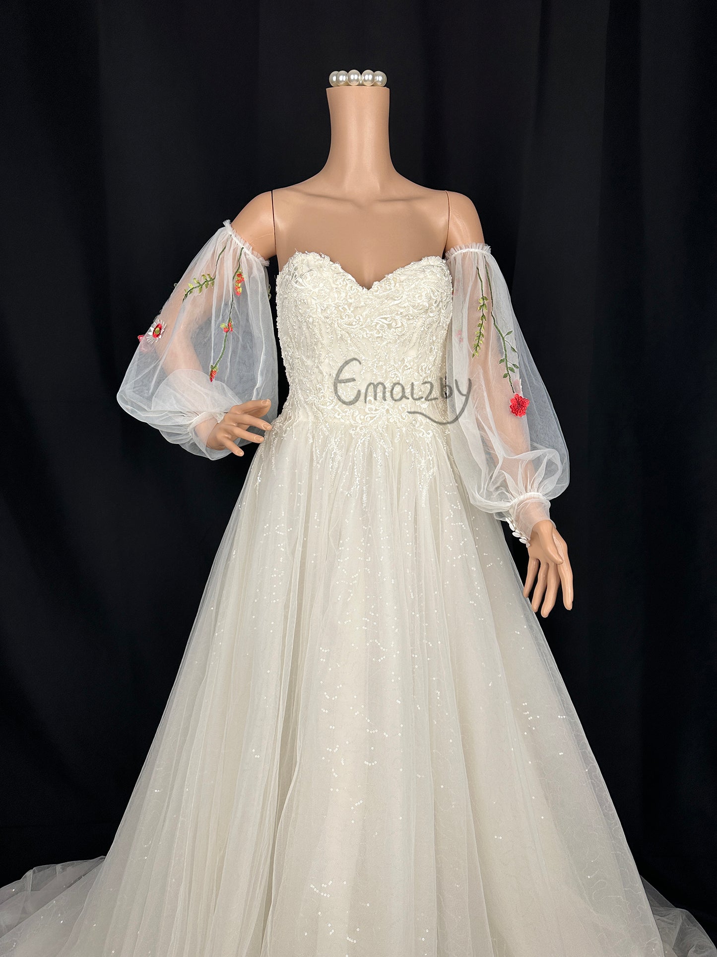 princess flower wedding day gift,detachable sheer tulle wedding bridal sleeve