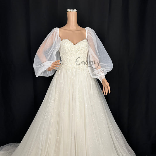 Puff Pearl Bridal Sleeves Wedding Gown Sleeves Removable Dress Sleeves Detachable Sleeves Puff Satin Sleeves tulle fingerless mittens