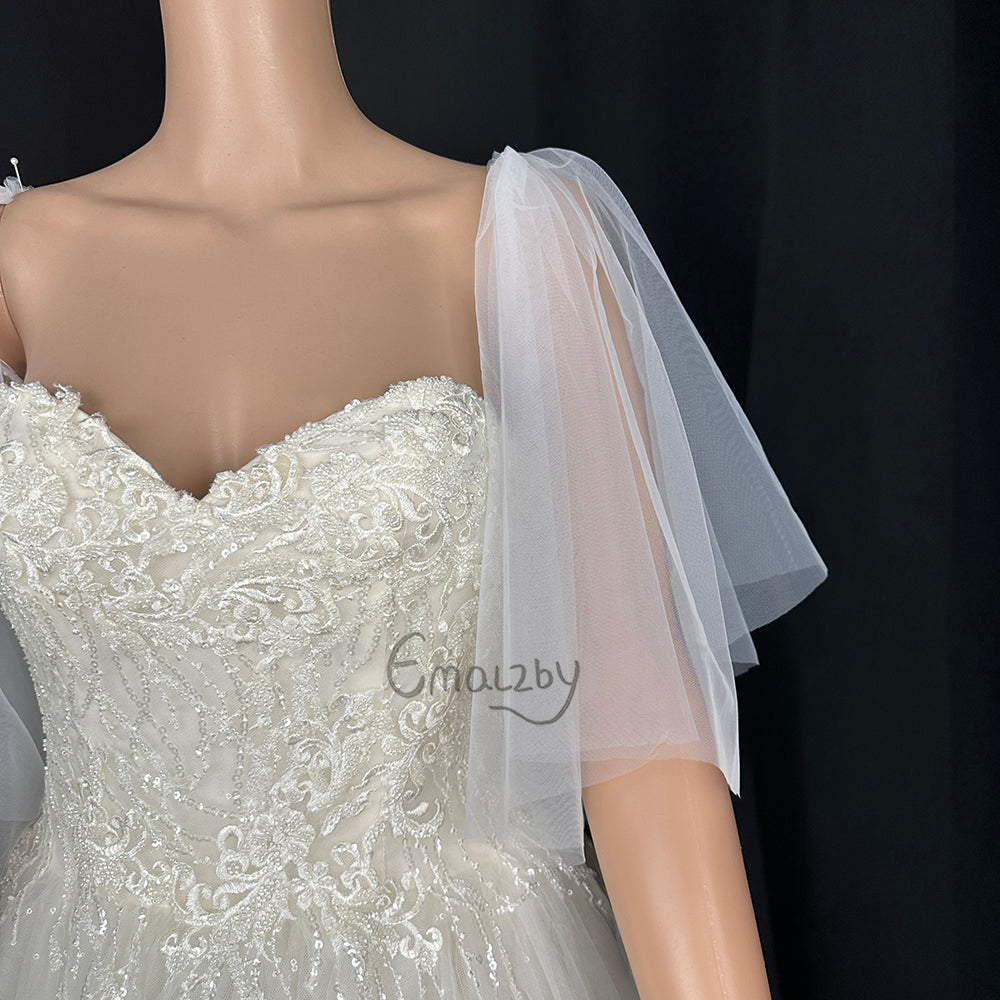 short flutter tulle off shoulder detach wedding sleeve , detachable bridal sleeve