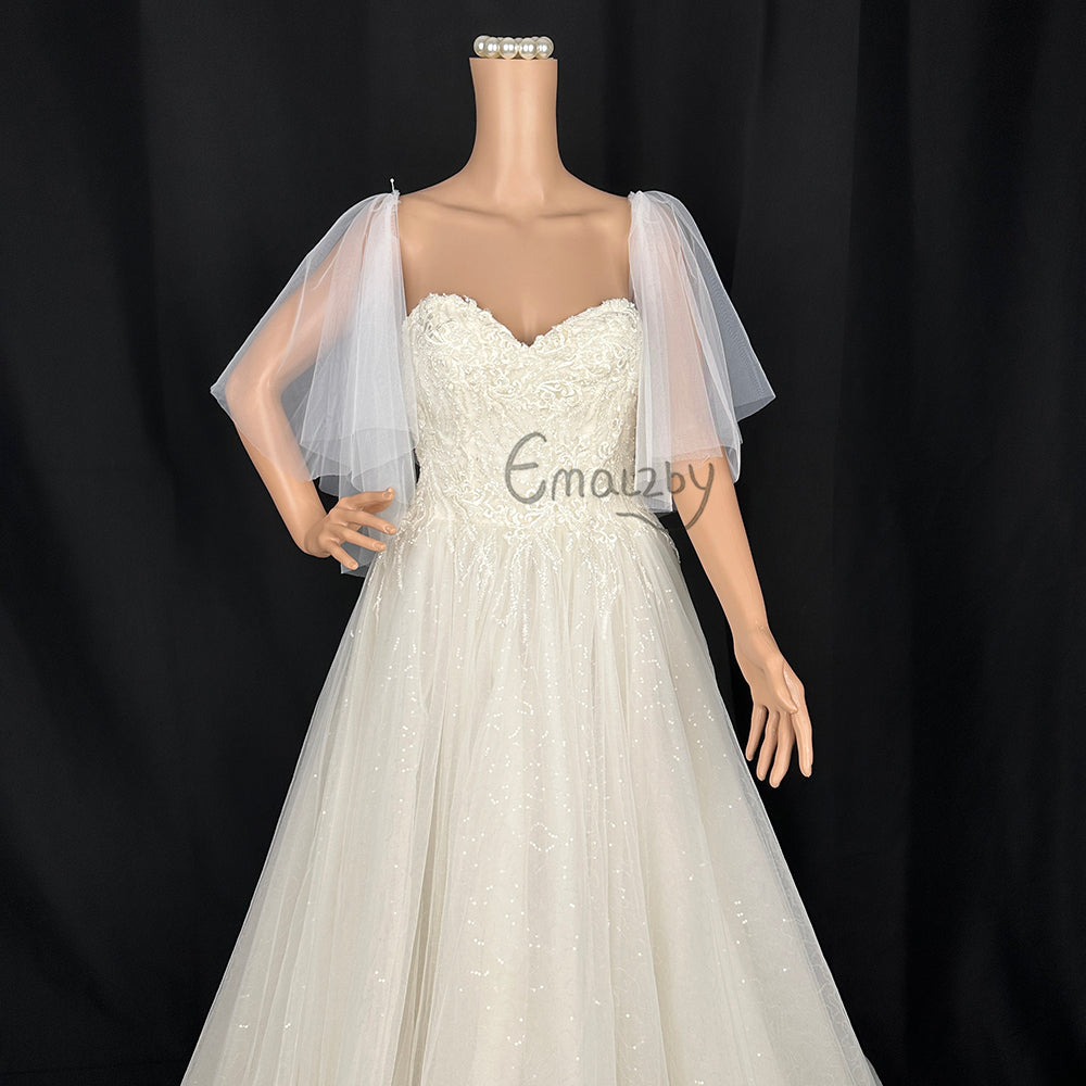 short flutter tulle off shoulder detach wedding sleeve , detachable bridal sleeve