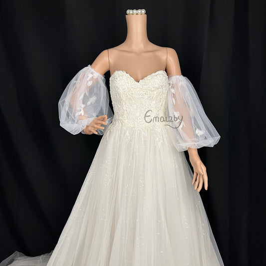 dream boho double ring sleeves for bridal, wedding day sleeves for dress,floral sleeve BYRDSL71