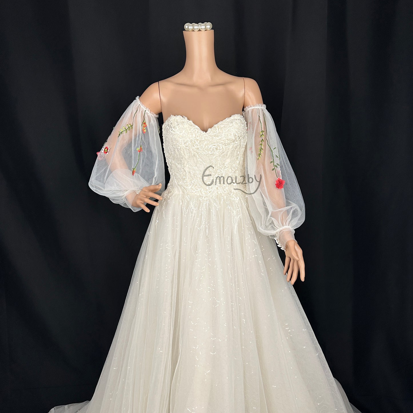 princess flower wedding day gift,detachable sheer tulle wedding bridal sleeve