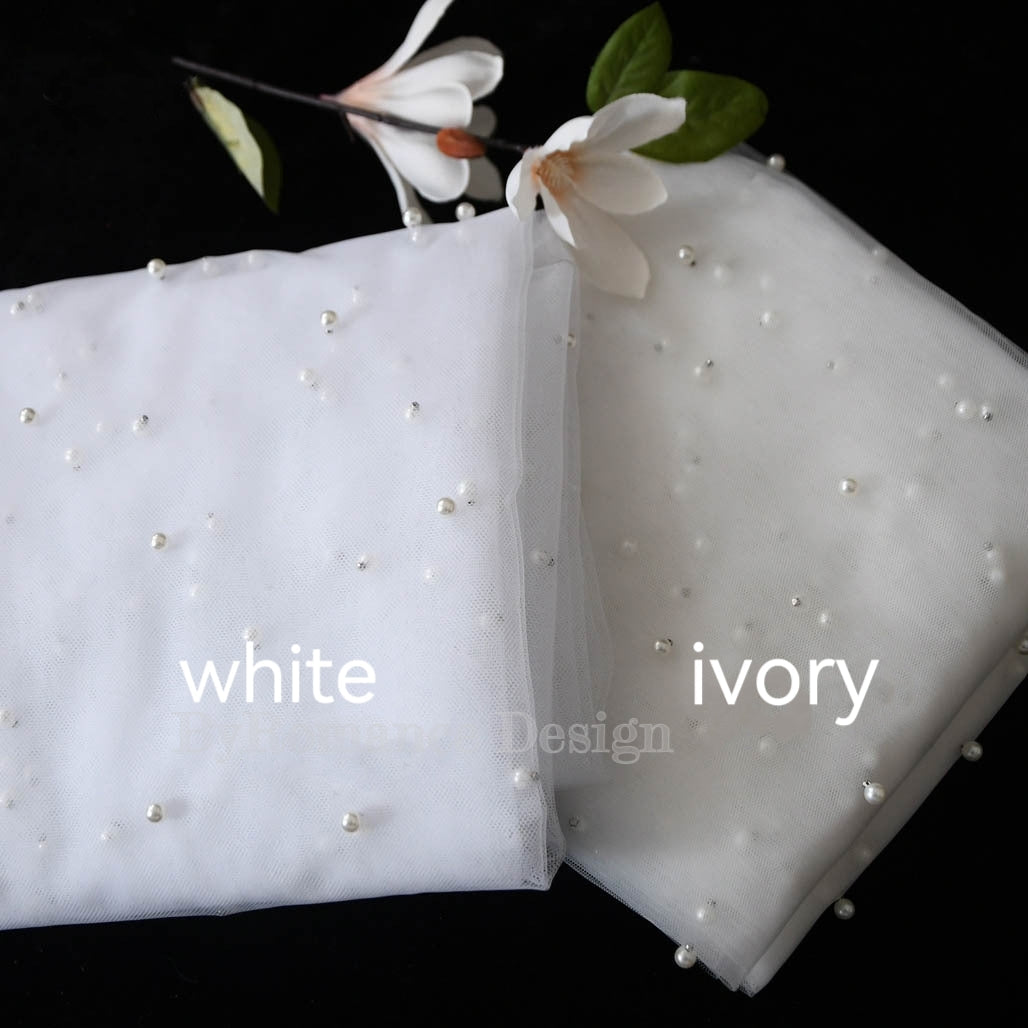 handmade pearl tulle wedding brial veil