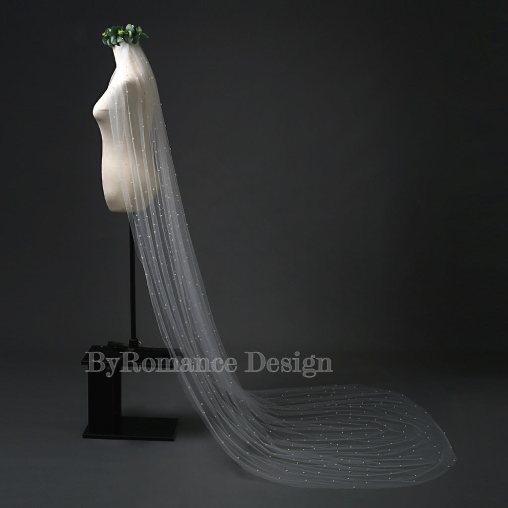 handmade pearl tulle wedding veil