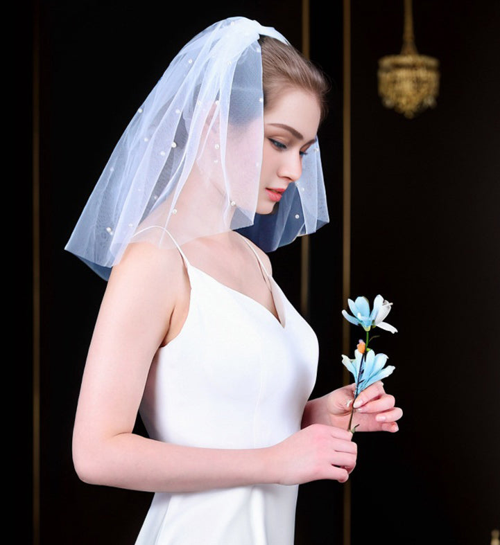 handmade pearl tulle wedding veil
