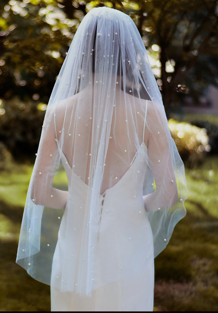 handmade pearl tulle wedding veil
