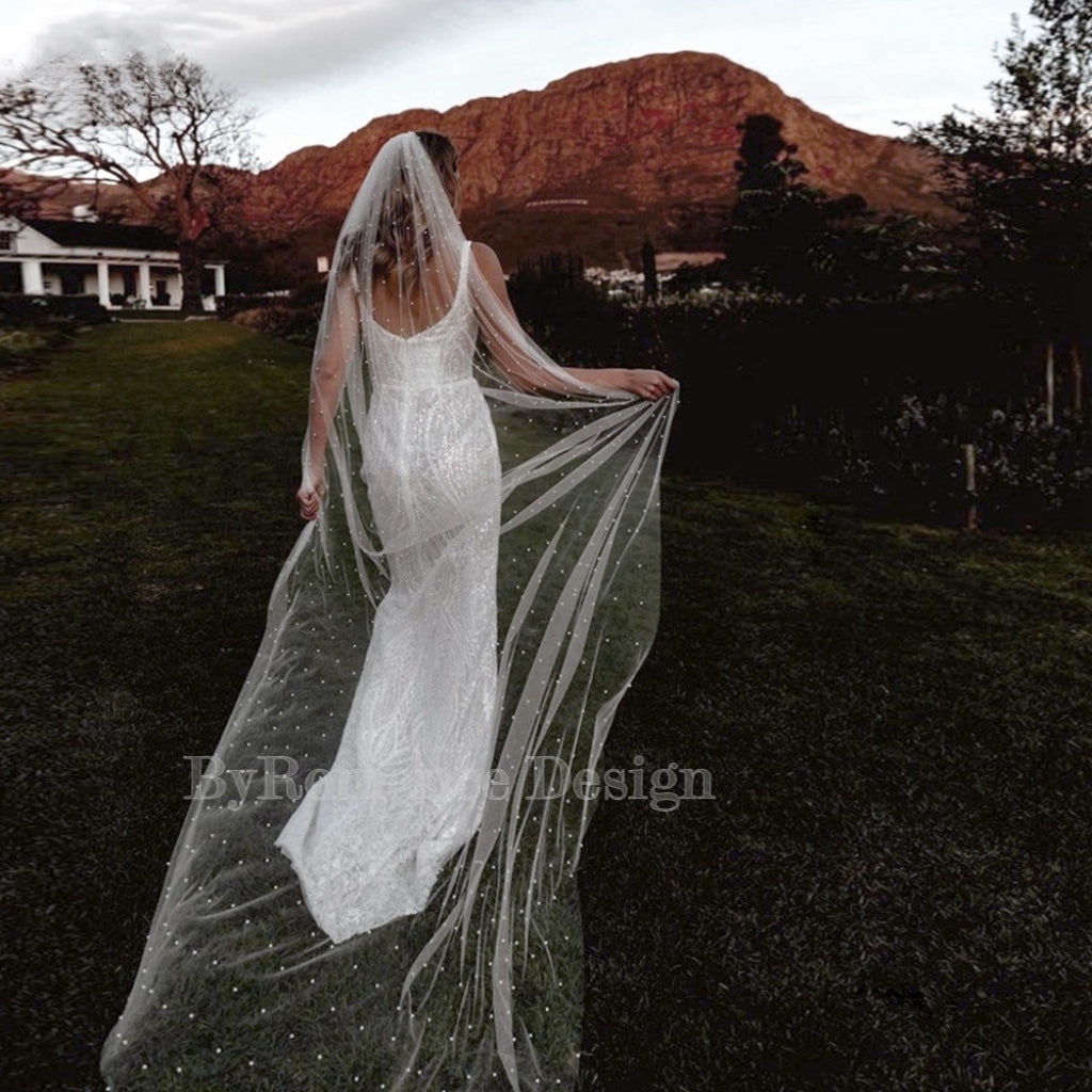 handmade pearl tulle wedding brial veil