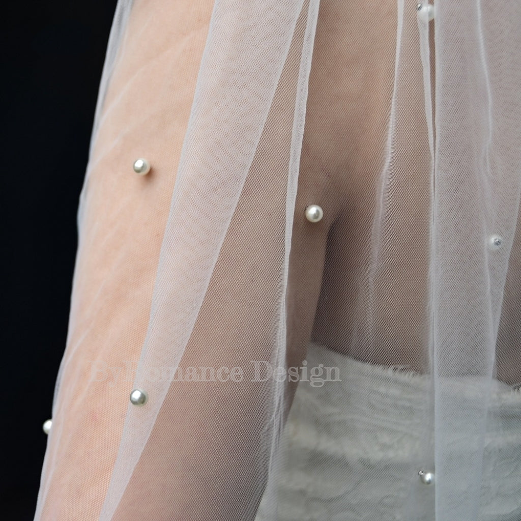 handmade pearl tulle wedding veil