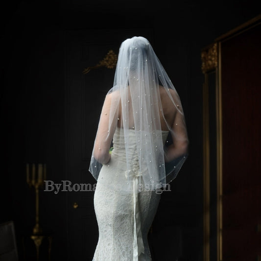 handmade pearl tulle wedding veil