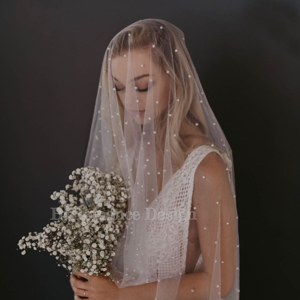 handmade pearl tulle wedding veil