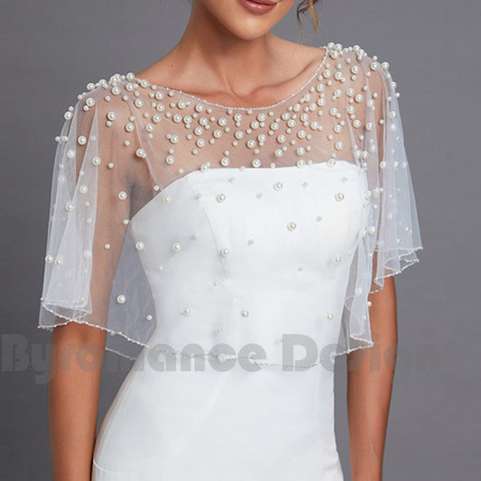 EMZLABY Customized Sheer Tulle Pearl topper with Long sleeve BYRDVG31