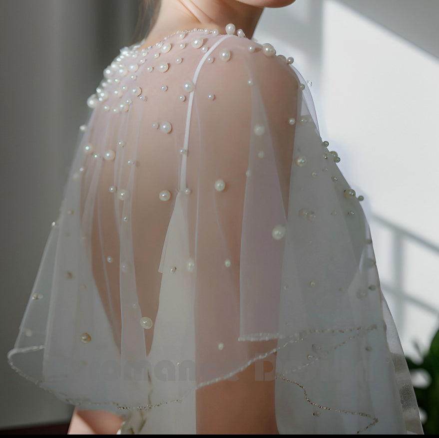 EMZLABY Customized Sheer Tulle Pearl topper with Long sleeve BYRDVG31