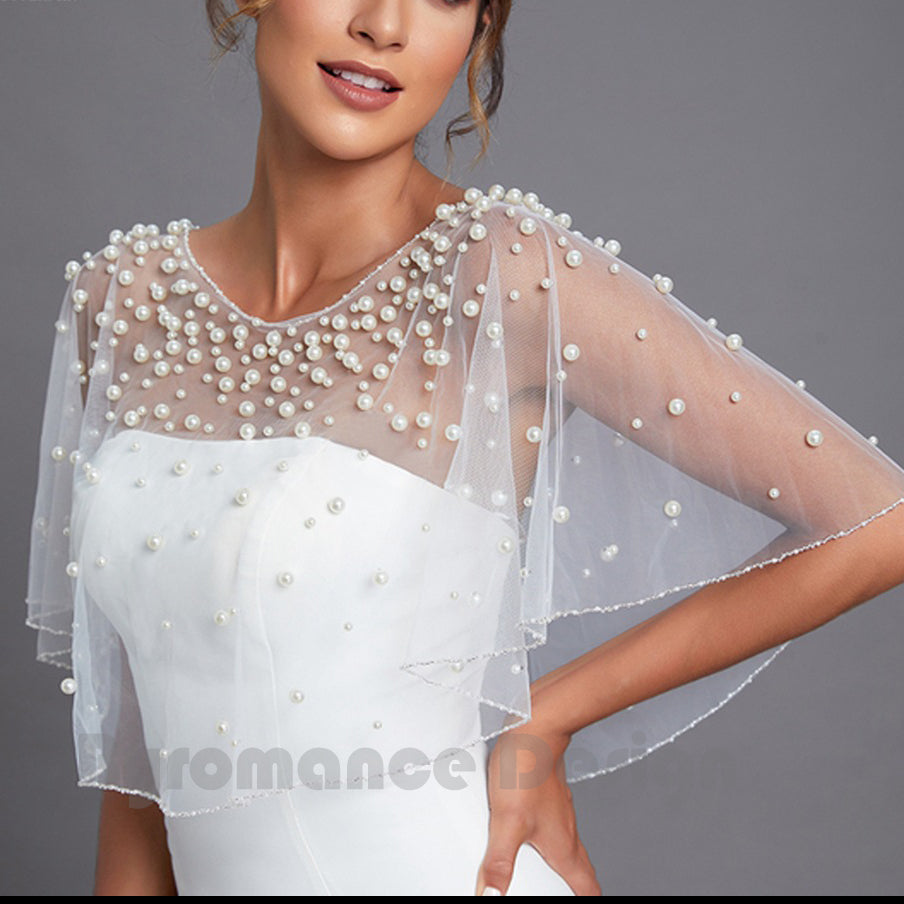 EMZLABY Customized Sheer Tulle Pearl topper with Long sleeve BYRDVG31