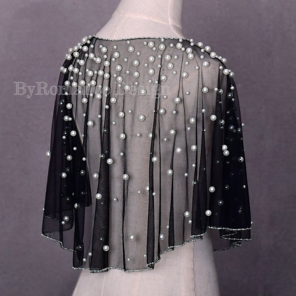 EMALZBY Customized pearl wedding dress topper,black bridal wedding top,pearl gown