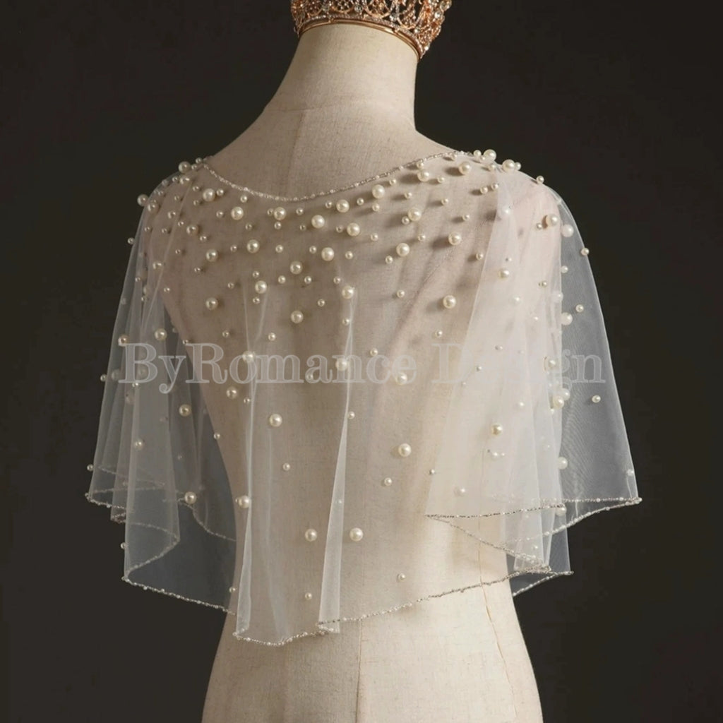 EMZLABY Customized Sheer Tulle Pearl topper with Long sleeve BYRDVG31