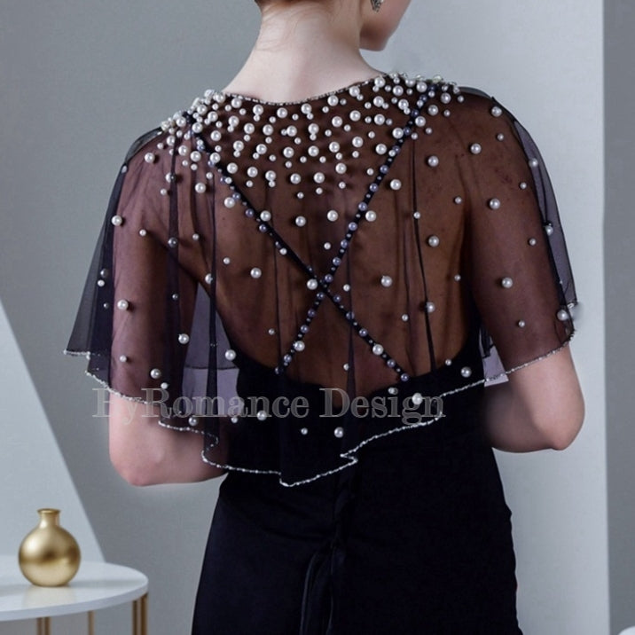EMALZBY Customized pearl wedding dress topper,black bridal wedding top,pearl gown