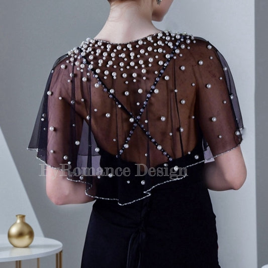 EMALZBY Customized pearl wedding dress topper,black bridal wedding top,pearl gown