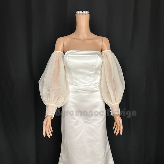 almond color tulle detach wedding sleeve, button up bridal sleeve